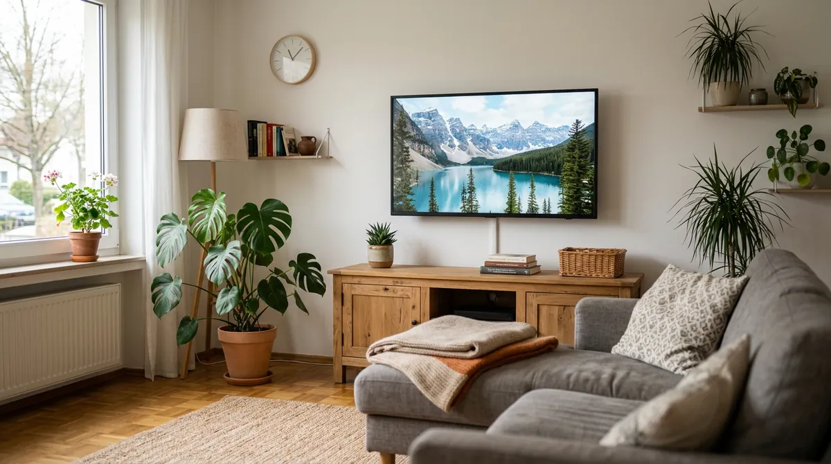 Fernseher an der Wand in einem Wohnzimmer